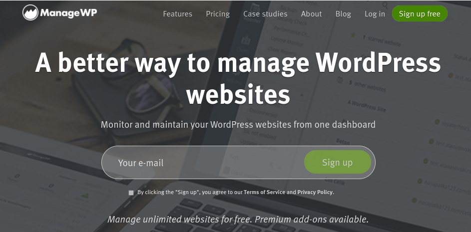 Le site web de ManageWP.