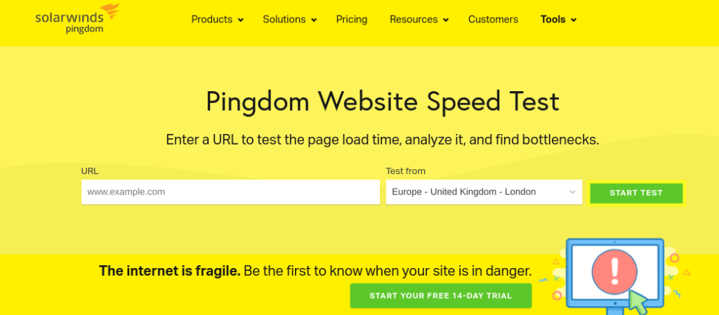 Le site Web des outils Pingdom.