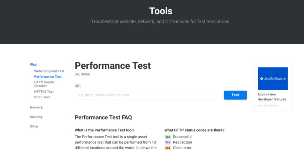 L'outil de test de performance KeyCDN.