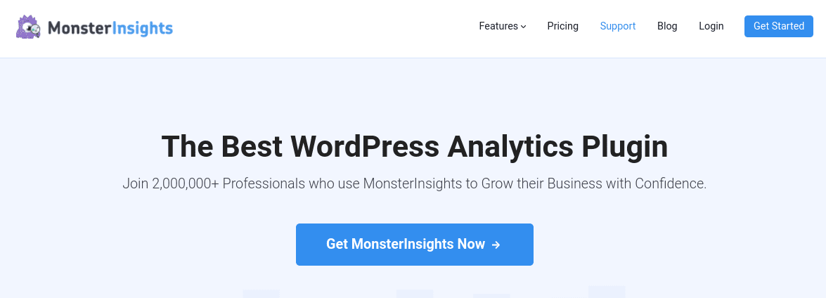 La page d'accueil du site web de MonsterInsights.