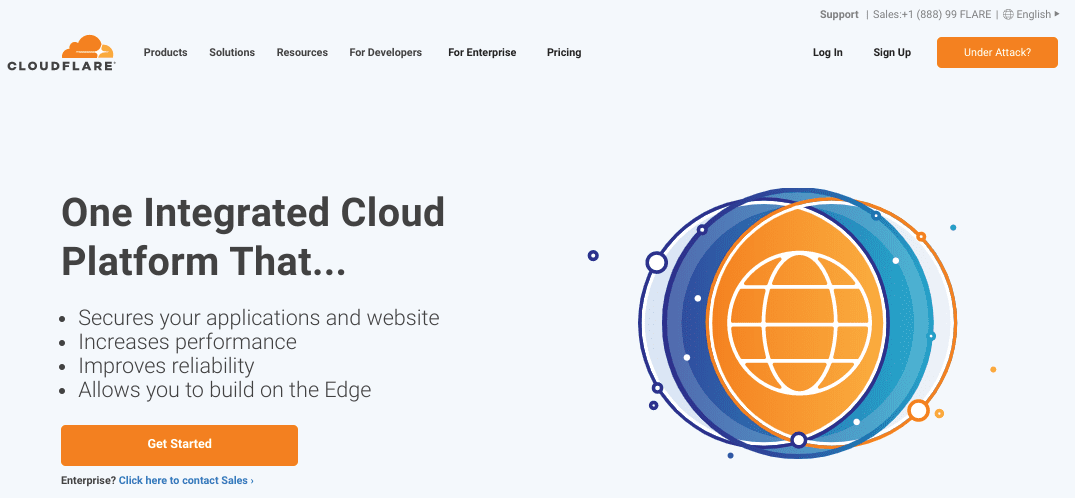 La page d'accueil du site Web de Cloudfare.