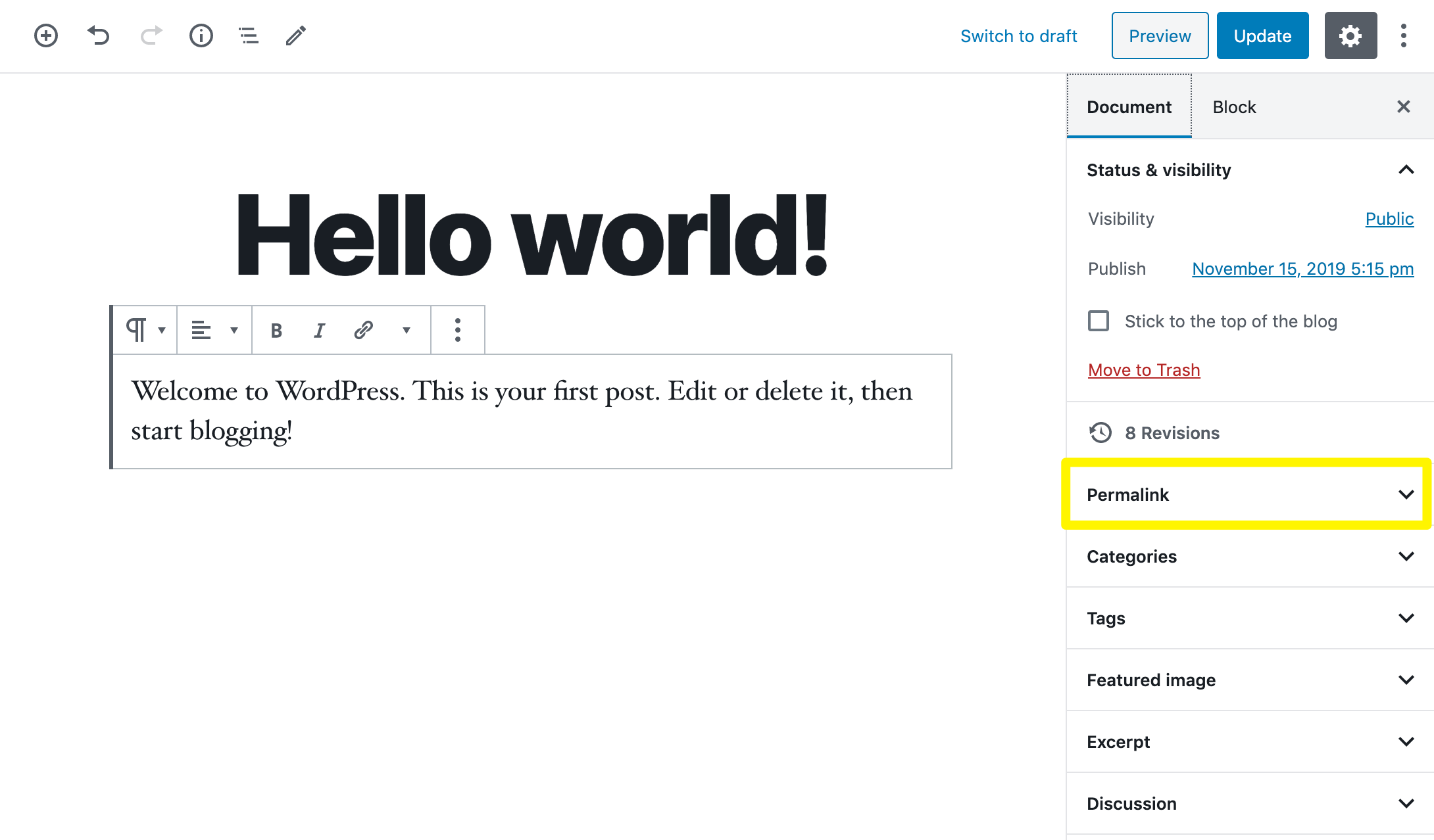WordPress récupère le slug de la page.