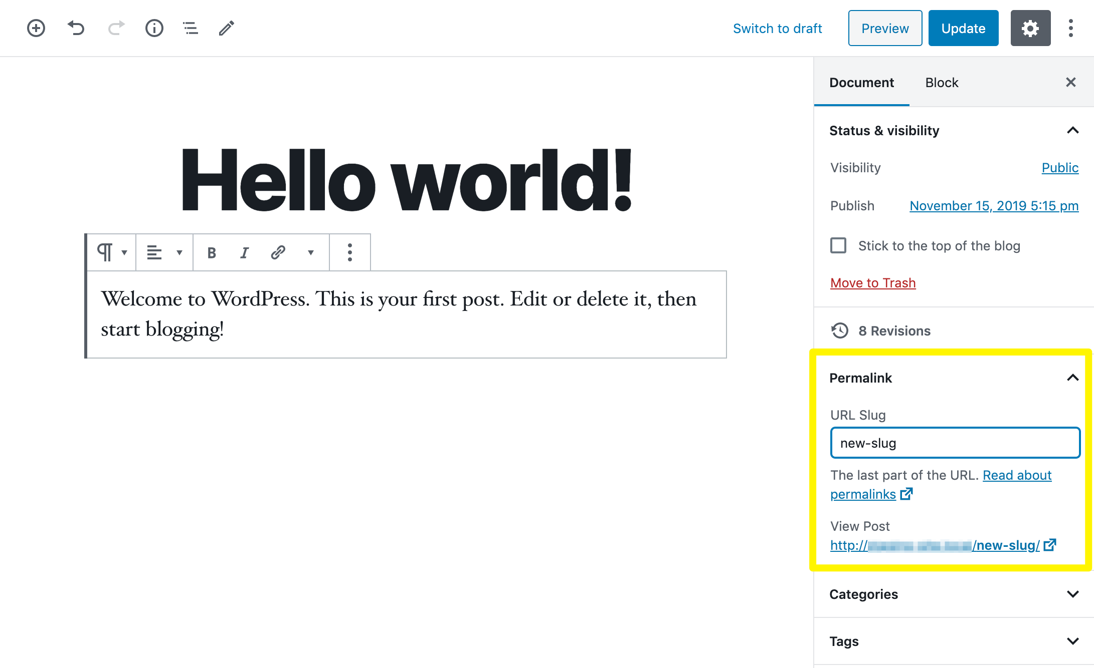 Comment changer un slug dans WordPress.
