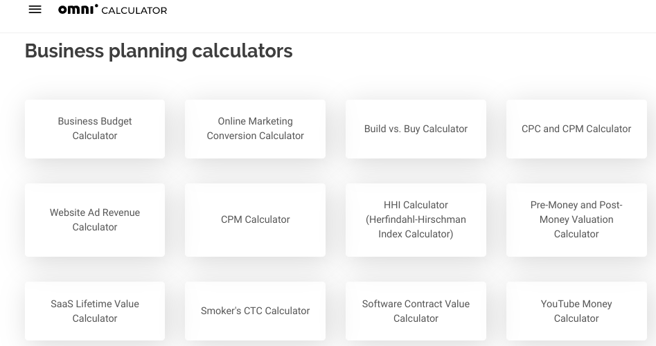 Le site Web de l'Omni calculator.