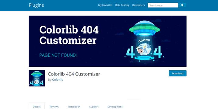 Le plugin Colorlib 404 Customizer dans le WP Repository 