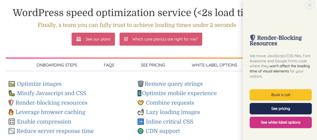 Image de la page de service d'optimisation de la vitesse pour éliminer les ressources de blocage du rendu par Weapzy.