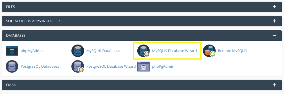 L'assistant de base de données MySQL dans cPanel.