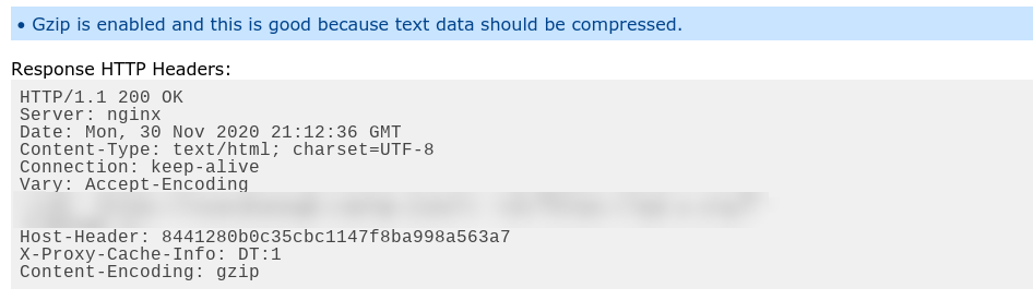 Les en-têtes HTTP de la réponse pour vérifier si GZIP est activé.