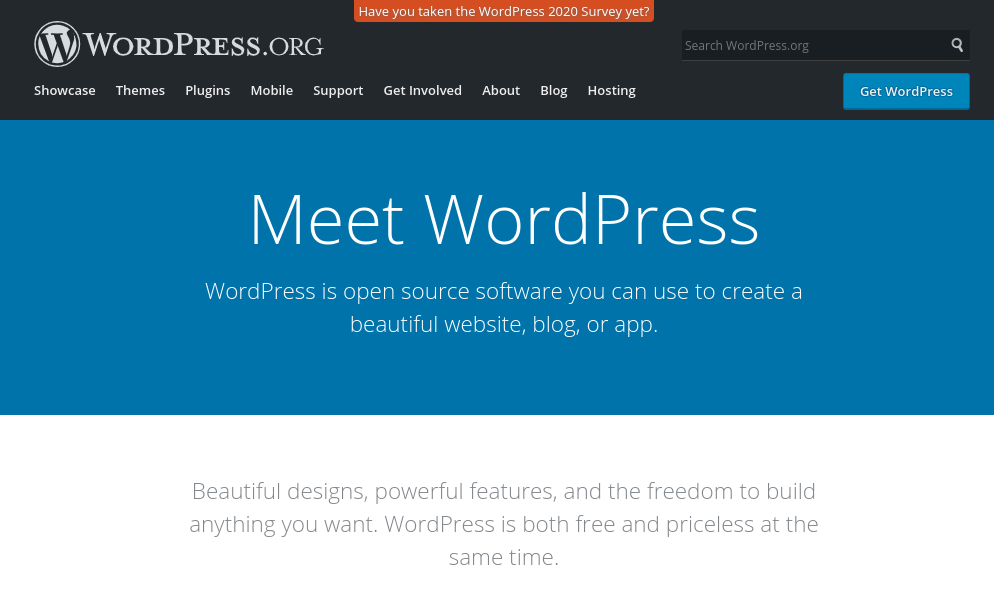 Le site web de WordPress.org.