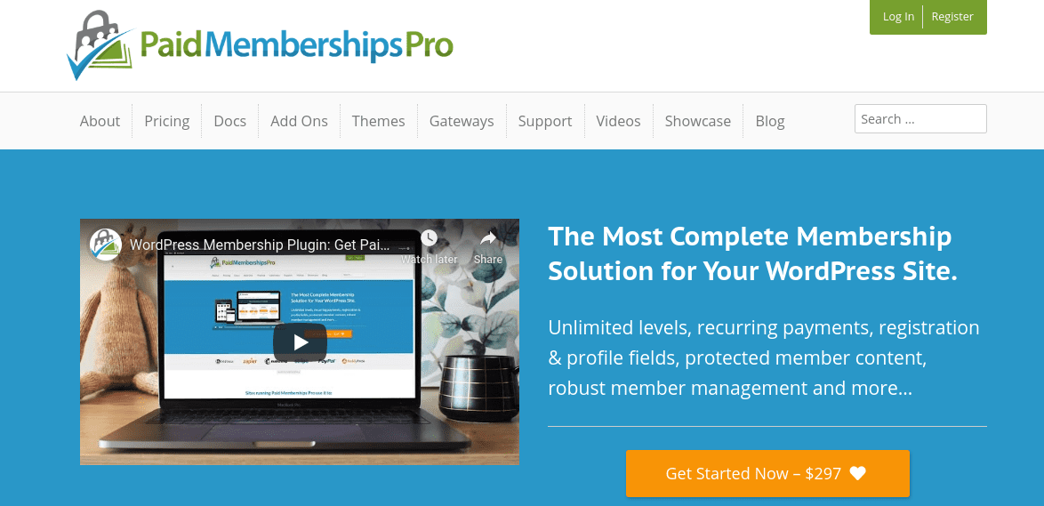 Le plugin WordPress Paid Memberships Pro. site web.